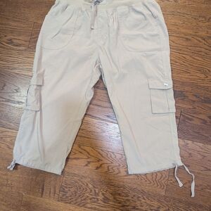 Beige Cargo Capris with Drawstring Waist
